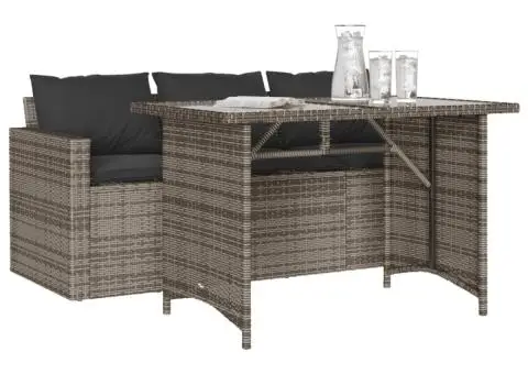 Set mobilier de grădină cu perne, 2 piese, gri, poliratan - 3/5