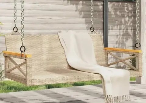 Bancă de balansoar, bej, 109x62x40 cm, poliratan - 1/5