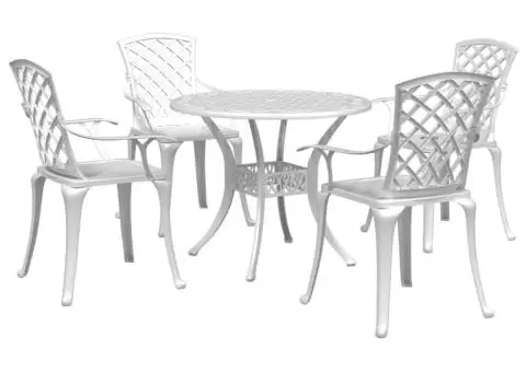 Set mobilier de grădină, 5 piese, alb, aluminiu turnat - 1/5