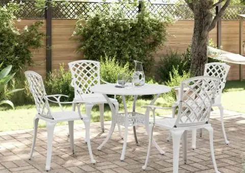 Set mobilier de grădină, 5 piese, alb, aluminiu turnat - 2/5