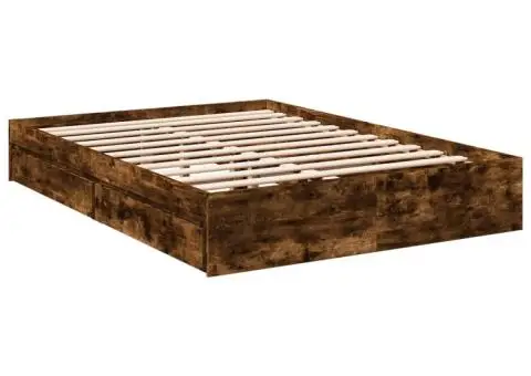 Cadru pat cu sertare stejar fumuriu 135x190 cm lemn prelucrat - 3/5