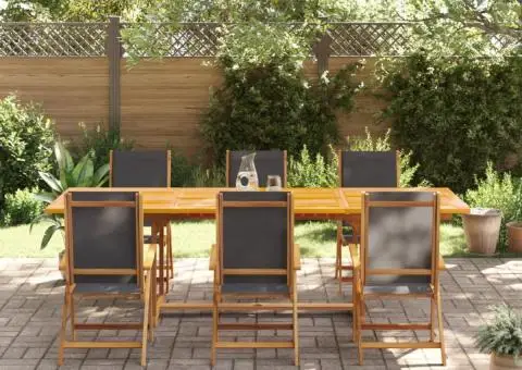 Set mobilier de grădină, 7 piese, lemn masiv acacia/textilenă - 3/5