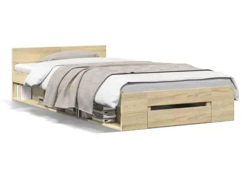 Cadru de pat cu sertar stejar sonoma 90x190 cm lemn prelucrat - 2/5