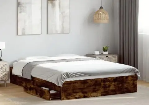 Cadru pat cu sertare stejar fumuriu 140x190 cm lemn prelucrat - 1/5