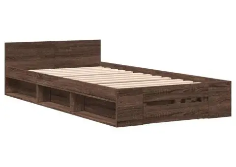 Cadru de pat cu sertar, stejar maro, 90x200 cm lemn prelucrat - 3/5