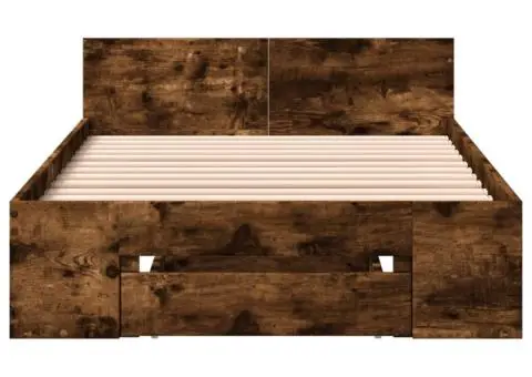 Cadru pat cu sertar stejar fumuriu, 90x200 cm, lemn prelucrat - 4/5