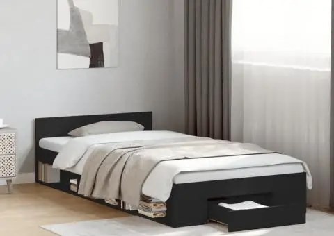 Cadru de pat cu sertar, negru, 100x200 cm, lemn prelucrat - 1/5
