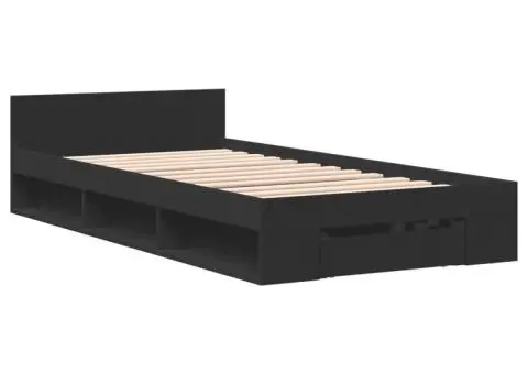 Cadru de pat cu sertar, negru, 100x200 cm, lemn prelucrat - 3/5