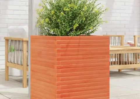 Jardinieră grădină, maro ceruit, 60x60x68,5 cm, lemn masiv pin - 3/5