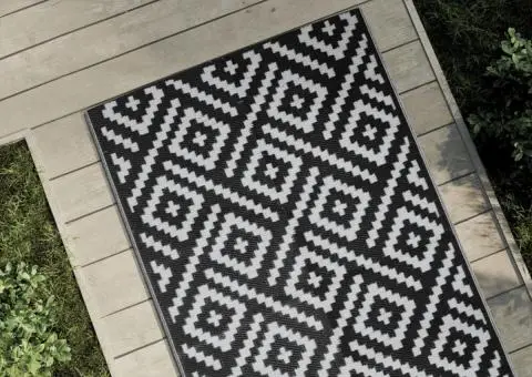 Covor de exterior, ARAKIL alb și negru, 80x250 cm, PP - 1/5