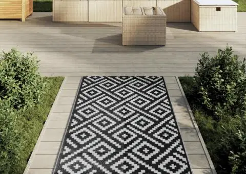 Covor de exterior, ARAKIL alb și negru, 80x250 cm, PP - 3/5