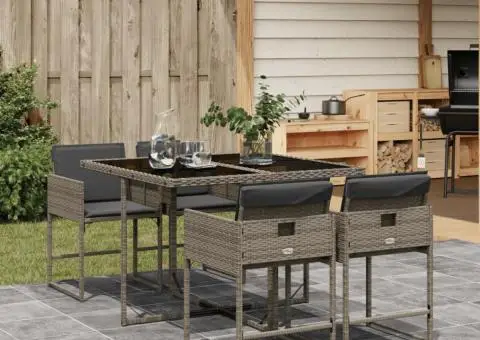 Set mobilier de grădină cu perne, 5 piese, gri, poliratan - 1/5