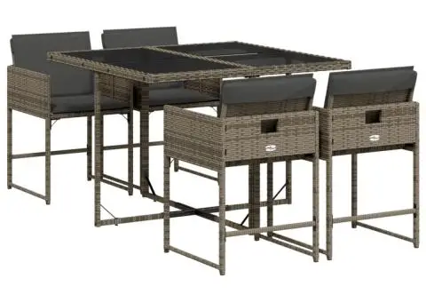 Set mobilier de grădină cu perne, 5 piese, gri, poliratan - 2/5