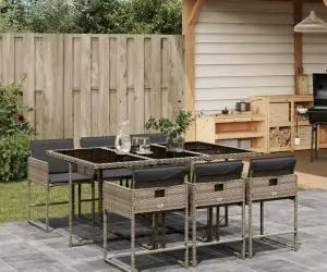 vidaXL Set mobilier de grădină cu perne, 7 piese, gri, poliratan