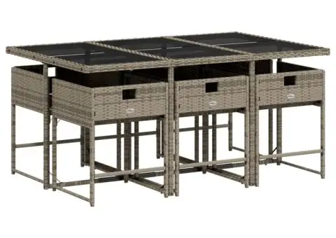 Set mobilier de grădină cu perne, 7 piese, gri, poliratan - 4/5