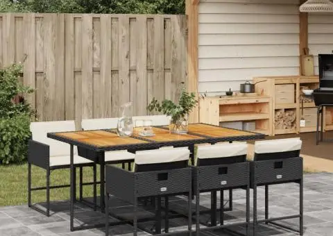 Set mobilier de grădină cu perne, 7 piese, negru, poliratan - 1/5