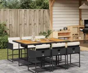 vidaXL Set mobilier de grădină cu perne, 7 piese, negru, poliratan