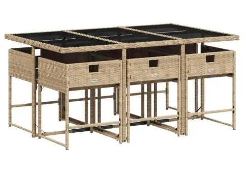 Set de masă pentru grădină, 7 piese, cu perne, bej, poliratan - 4/5