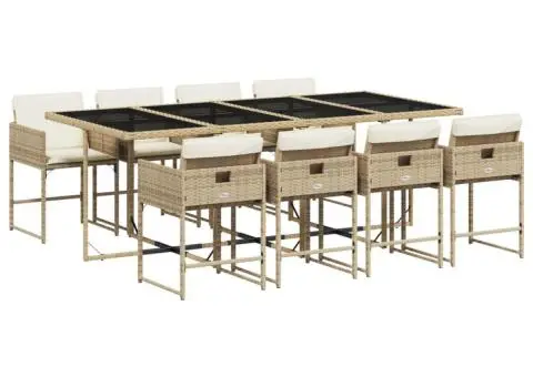 Set de masă pentru grădină, 9 piese, cu perne, bej, poliratan - 2/5