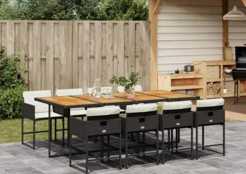 Set mobilier de grădină cu perne, 9 piese, negru, poliratan - 1/5