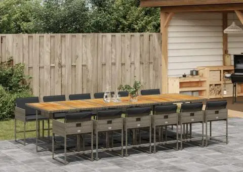 Set mobilier de grădină cu perne, 13 piese, gri, poliratan - 1/5