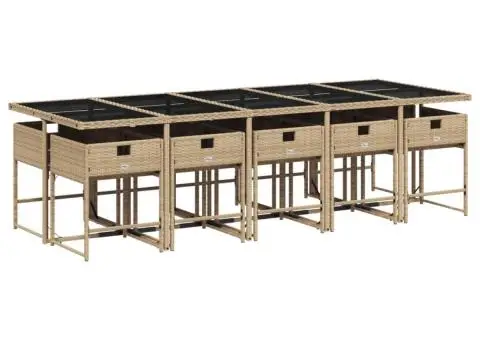 Set mobilier grădină cu perne, 11 piese bej combinat poliratan - 5/5