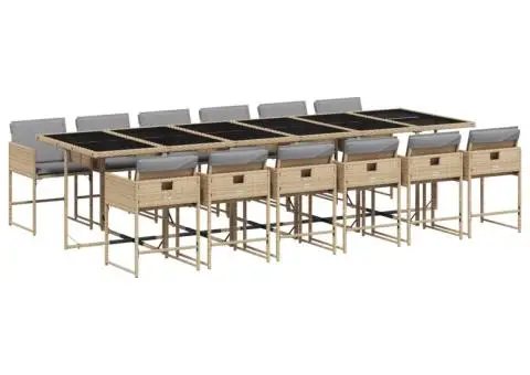 Set mobilier grădină cu perne, 13 piese, bej combinat poliratan - 2/5