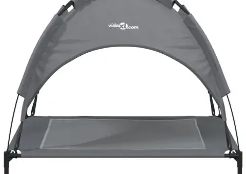 Pat de câini cu baldachin, antracit, țesătură Oxford și oțel - 4/5