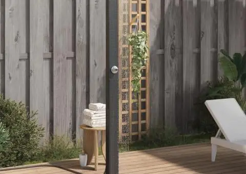 Duș de exterior, negru, 50x55x224 cm, poliratan și lemn acacia - 1/5