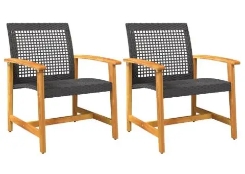 Scaune de grădină, 2 buc., negru, poliratan și lemn de acacia - 2/5