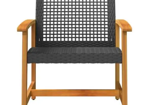 Scaune de grădină, 2 buc., negru, poliratan și lemn de acacia - 4/5