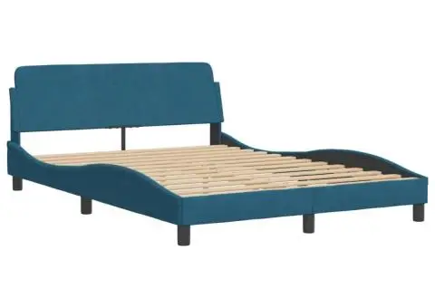 Pat cu saltea, albastru, 140x200 cm, catifea - 4/5