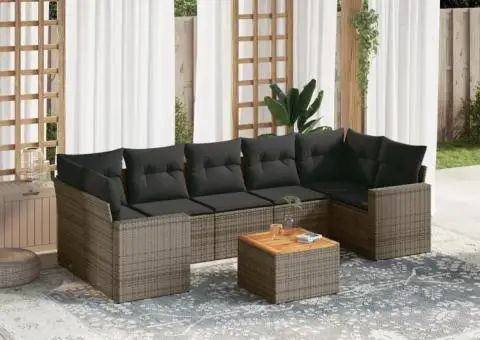 Set canapele de grădină cu perne, 8 piese, gri, poliratan - 1/3