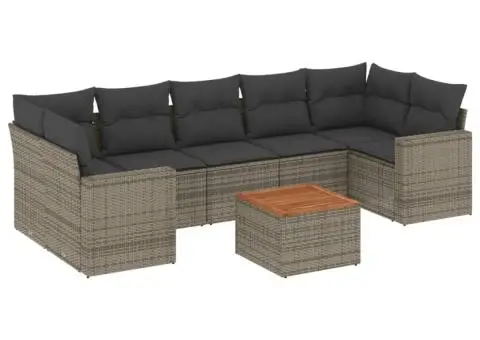 Set canapele de grădină cu perne, 8 piese, gri, poliratan - 2/3