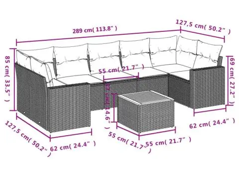 Set canapele de grădină cu perne, 8 piese, gri, poliratan - 3/3