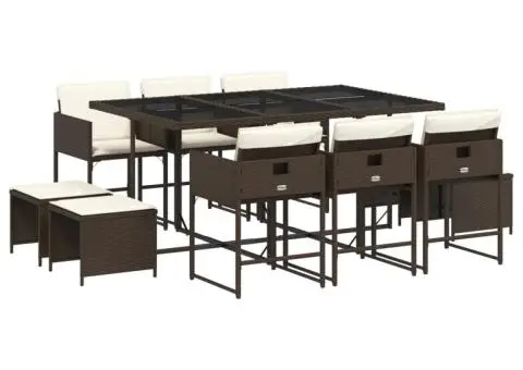 Set mobilier de grădină cu perne, 11 piese, maro, poliratan - 2/5