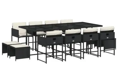 Set mobilier de grădină cu perne, 13 piese, negru, poliratan - 2/5