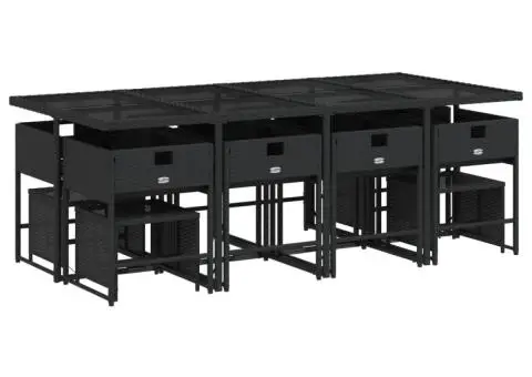 Set mobilier de grădină cu perne, 13 piese, negru, poliratan - 4/5