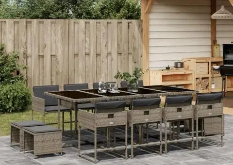 Set mobilier de grădină cu perne, 13 piese, gri, poliratan - 1/5