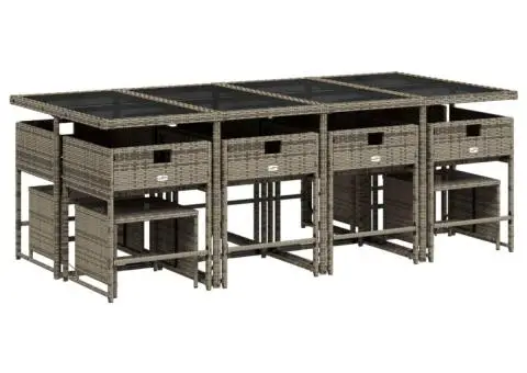 Set mobilier de grădină cu perne, 13 piese, gri, poliratan - 5/5