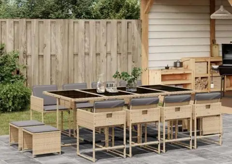 Set mobilier grădină cu perne, 13 piese, bej combinat poliratan - 1/5