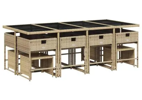 Set mobilier grădină cu perne, 13 piese, bej combinat poliratan - 5/5