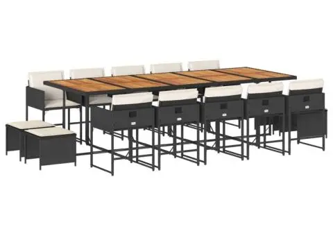 Set mobilier de grădină cu perne, 15 piese, negru, poliratan - 2/5