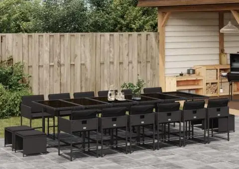 Set mobilier de grădină cu perne, 17 piese, negru, poliratan - 1/5