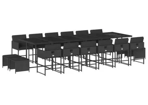 Set mobilier de grădină cu perne, 17 piese, negru, poliratan - 2/5