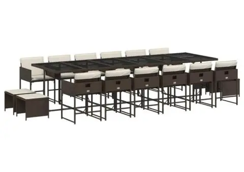 Set mobilier de grădină cu perne, 17 piese, maro, poliratan - 2/5