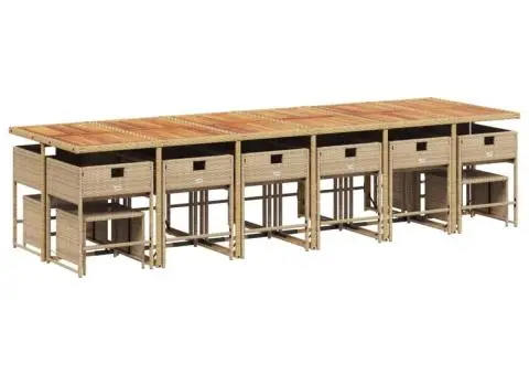 Set mobilier de grădină cu perne, 17 piese, bej, poliratan - 5/5