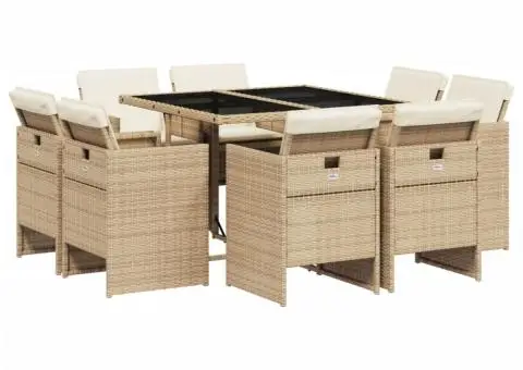 Set de masă pentru grădină, 9 piese, cu perne, bej, poliratan - 2/5