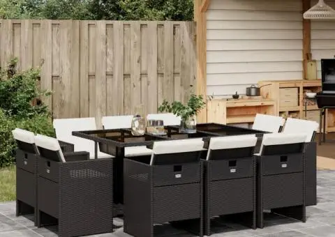 Set mobilier de exterior cu perne, 11 piese, negru, poliratan - 1/5