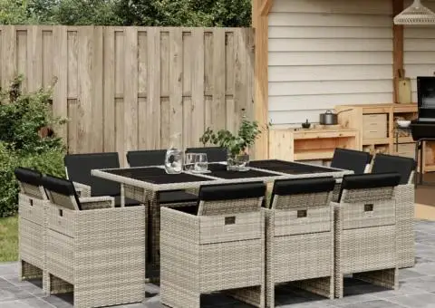 Set mobilier de grădină cu perne 11 piese gri deschis poliratan - 1/5